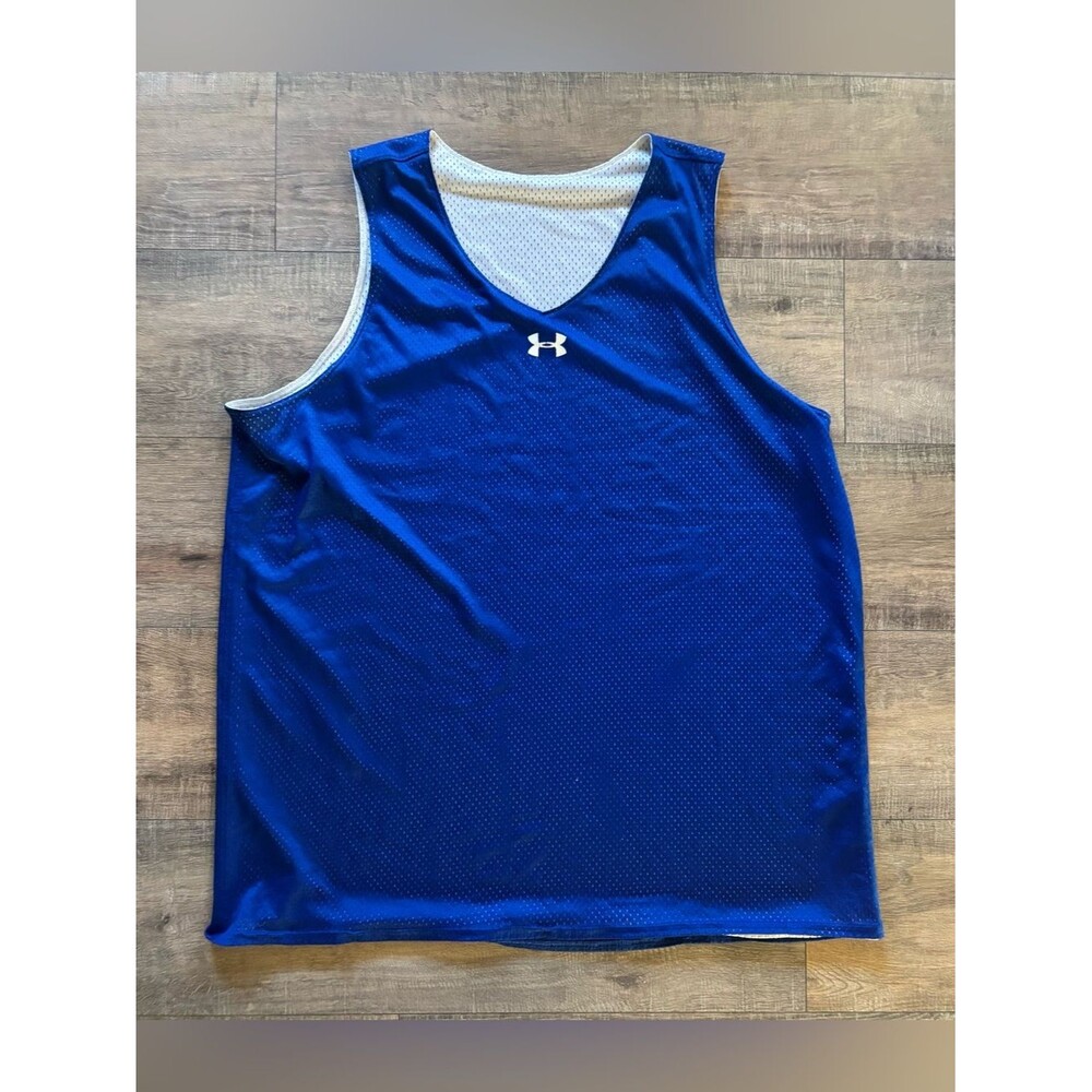 Under Armour men’s size 2XL blue white reversible sleeveless basketball jersey